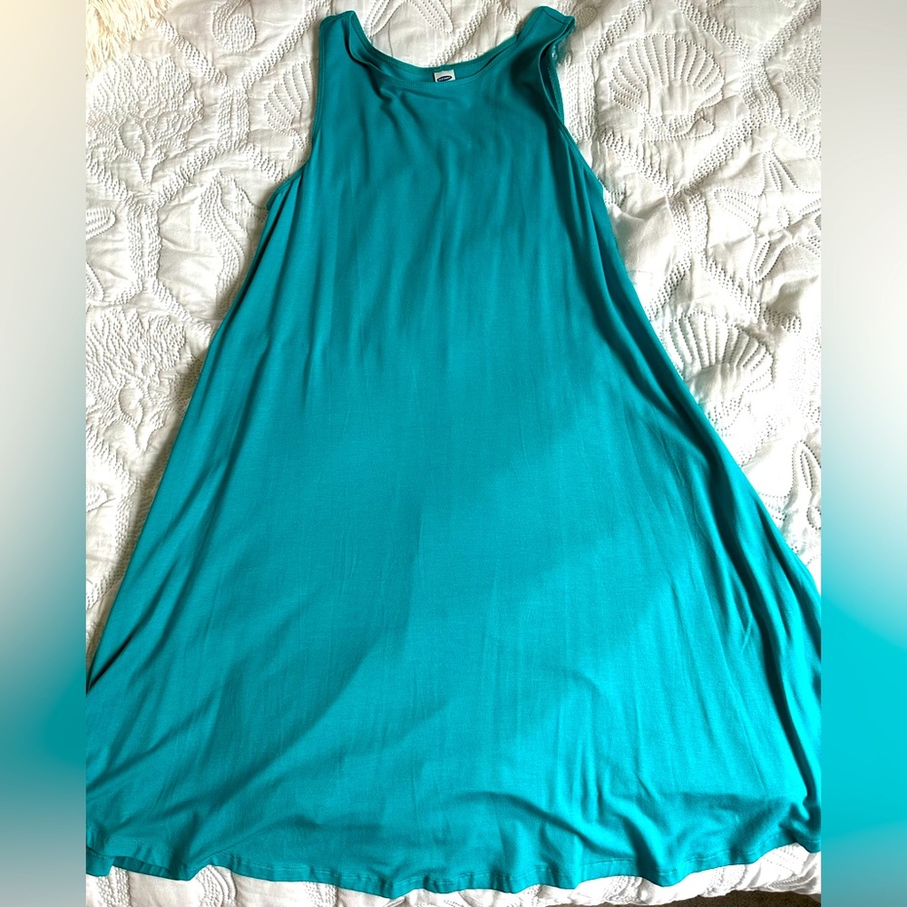 Old Navy SL Knit Swing I Can’t Teal Tank Dress Regular Size S Sleeveless Midi
